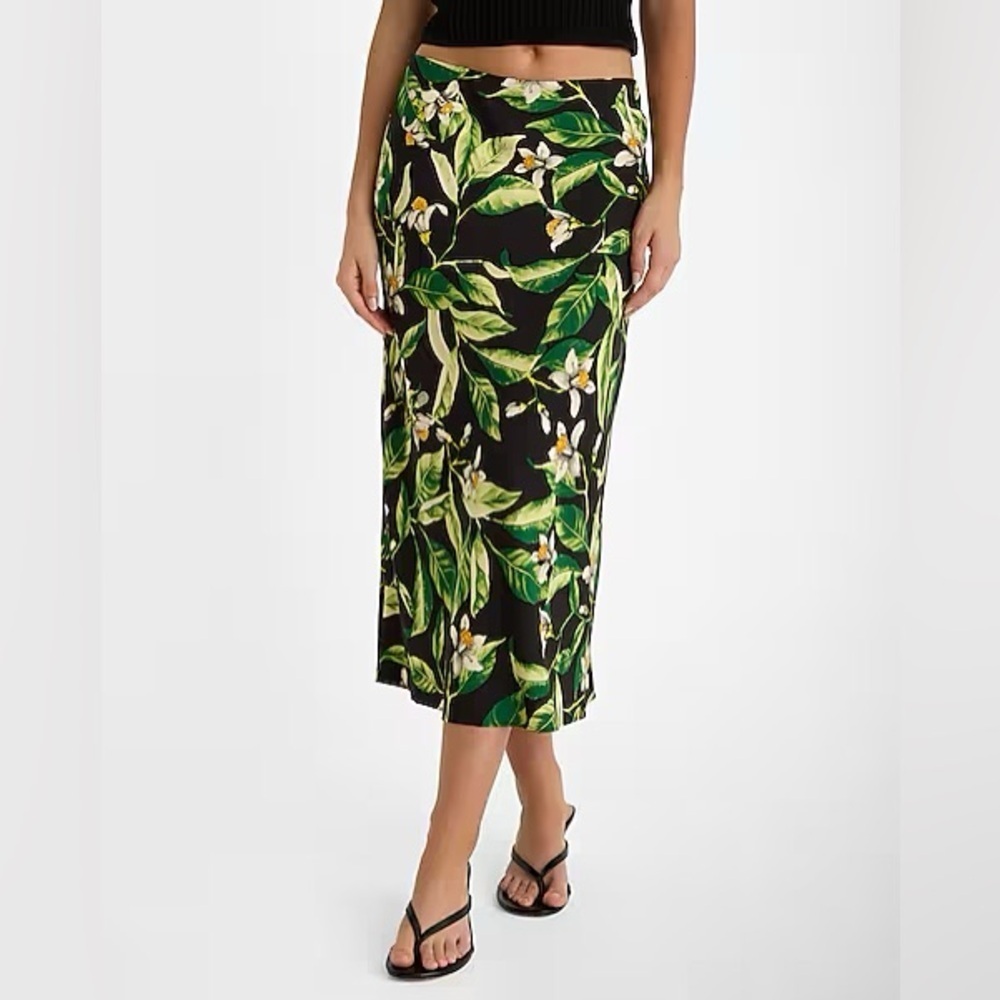 Super High Waisted Satin Printed Midi Skirt